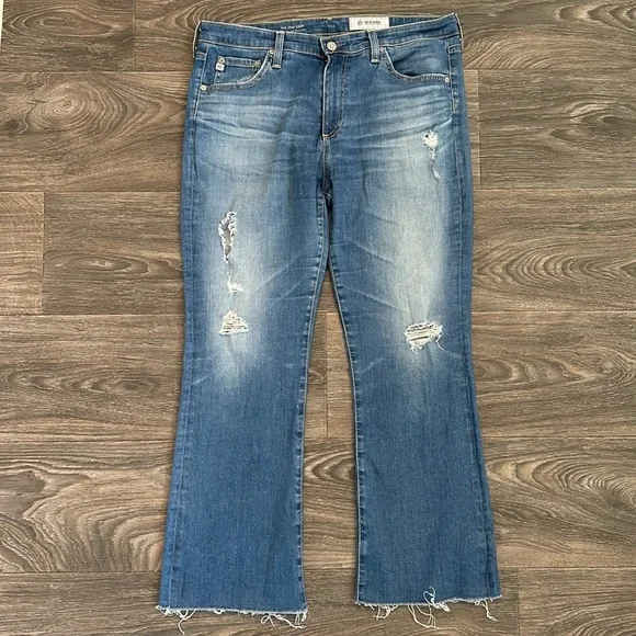 AG Adriano Goldschmied Jodi Crop 31 High Rise Jeans Flare Kick Fit Distressed - Picture 2 of 11